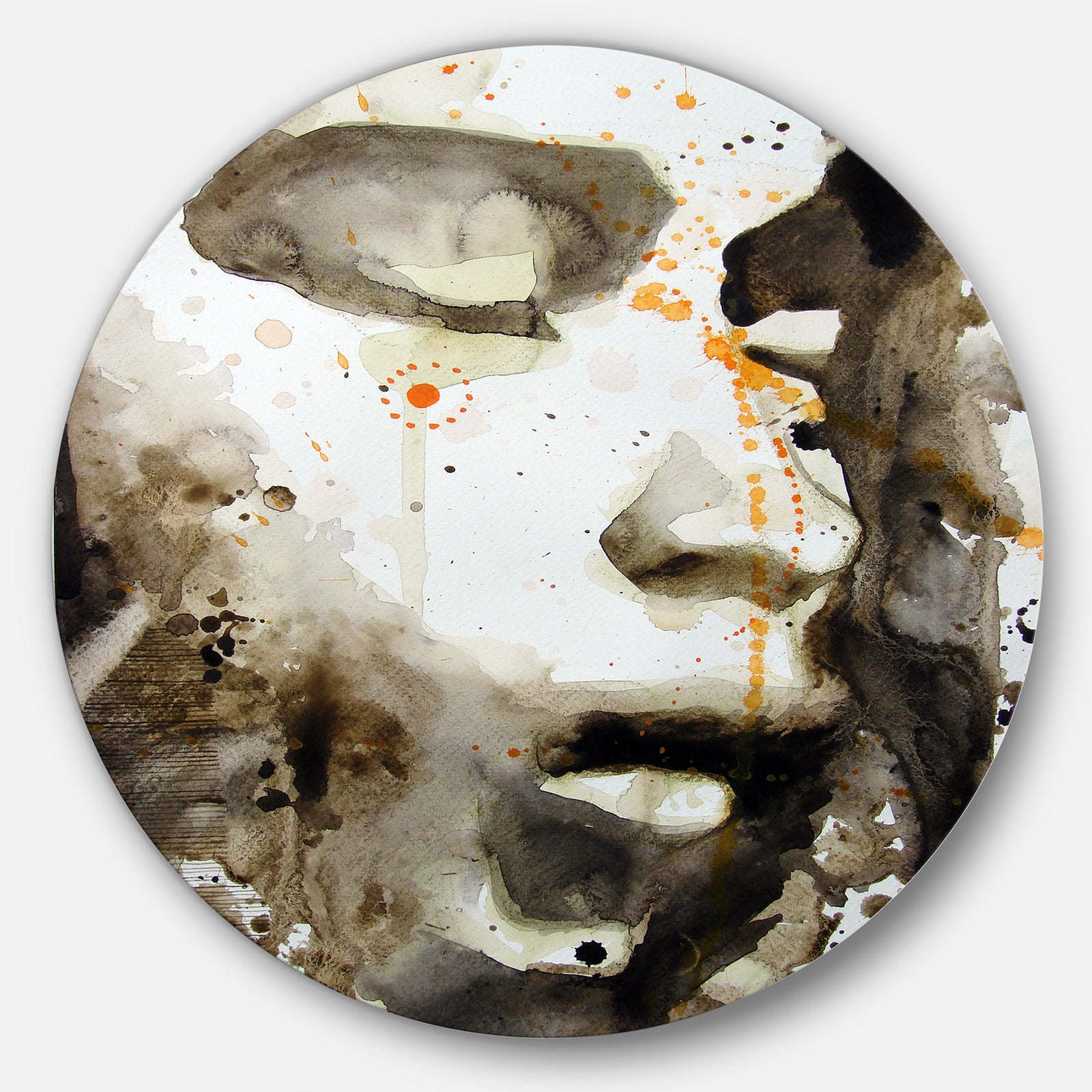 Brown Illustrated Girl - Portrait Painting Disc Metal Artwork