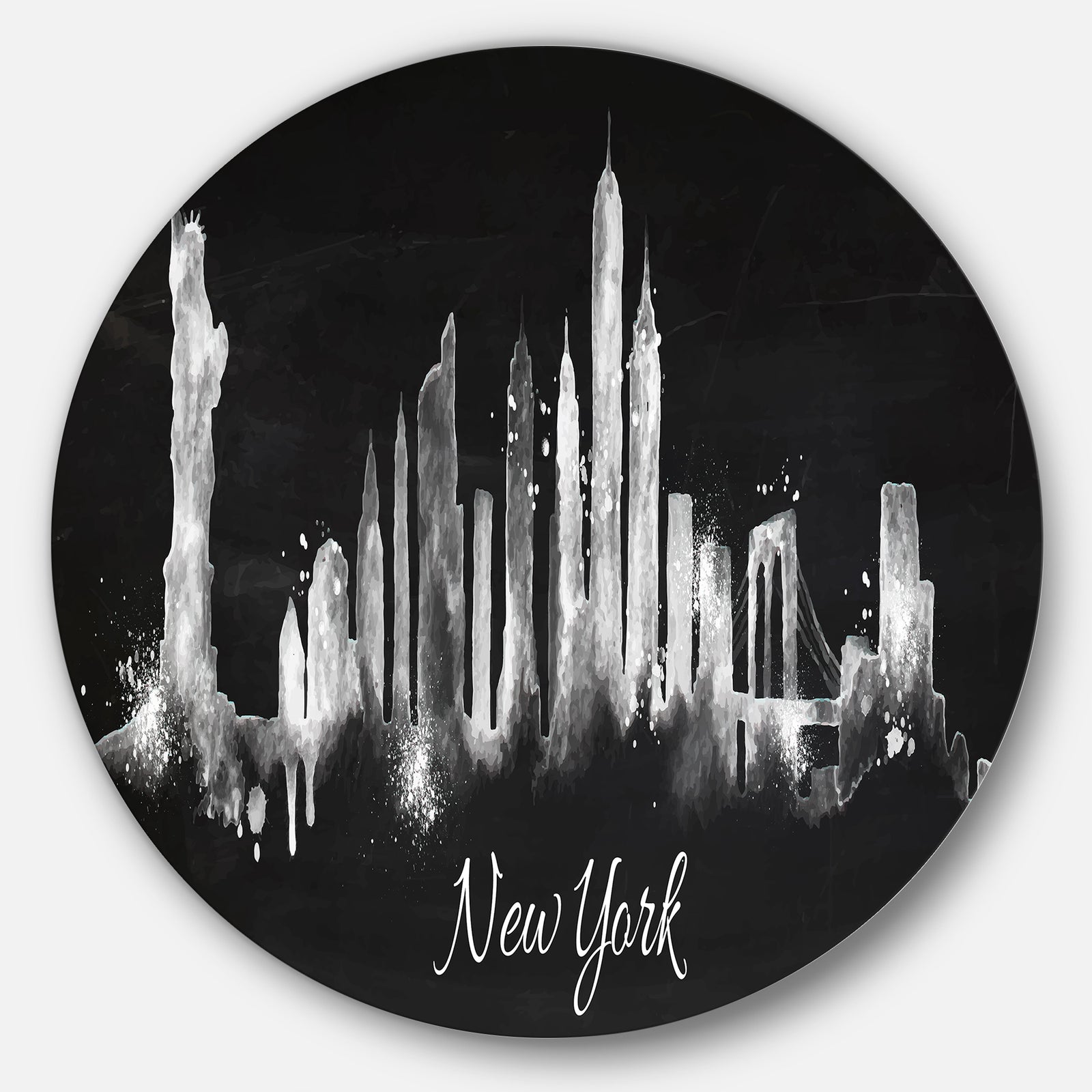 New York Dark Silhouette - Cityscape Painting Large Disc Metal Wall art
