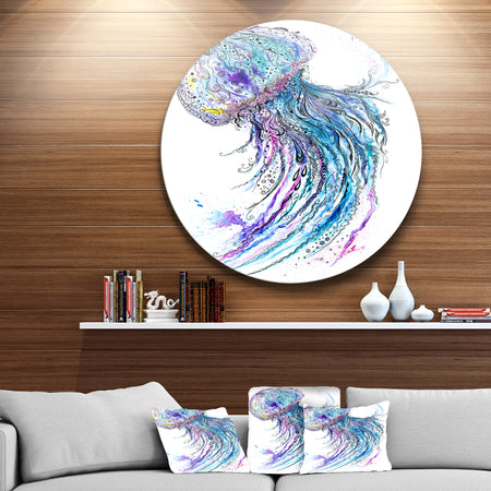 Jelly Fish Watercolor - Animal Painting Circle Wall Art