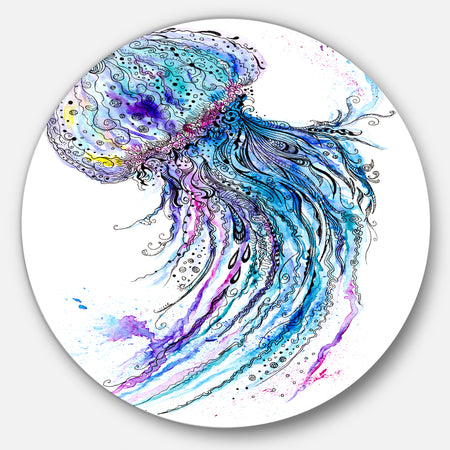 Jelly Fish Watercolor - Animal Painting Circle Wall Art