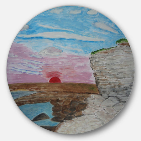 Sunset Seashore - Seascape Painting Circle Wall Art