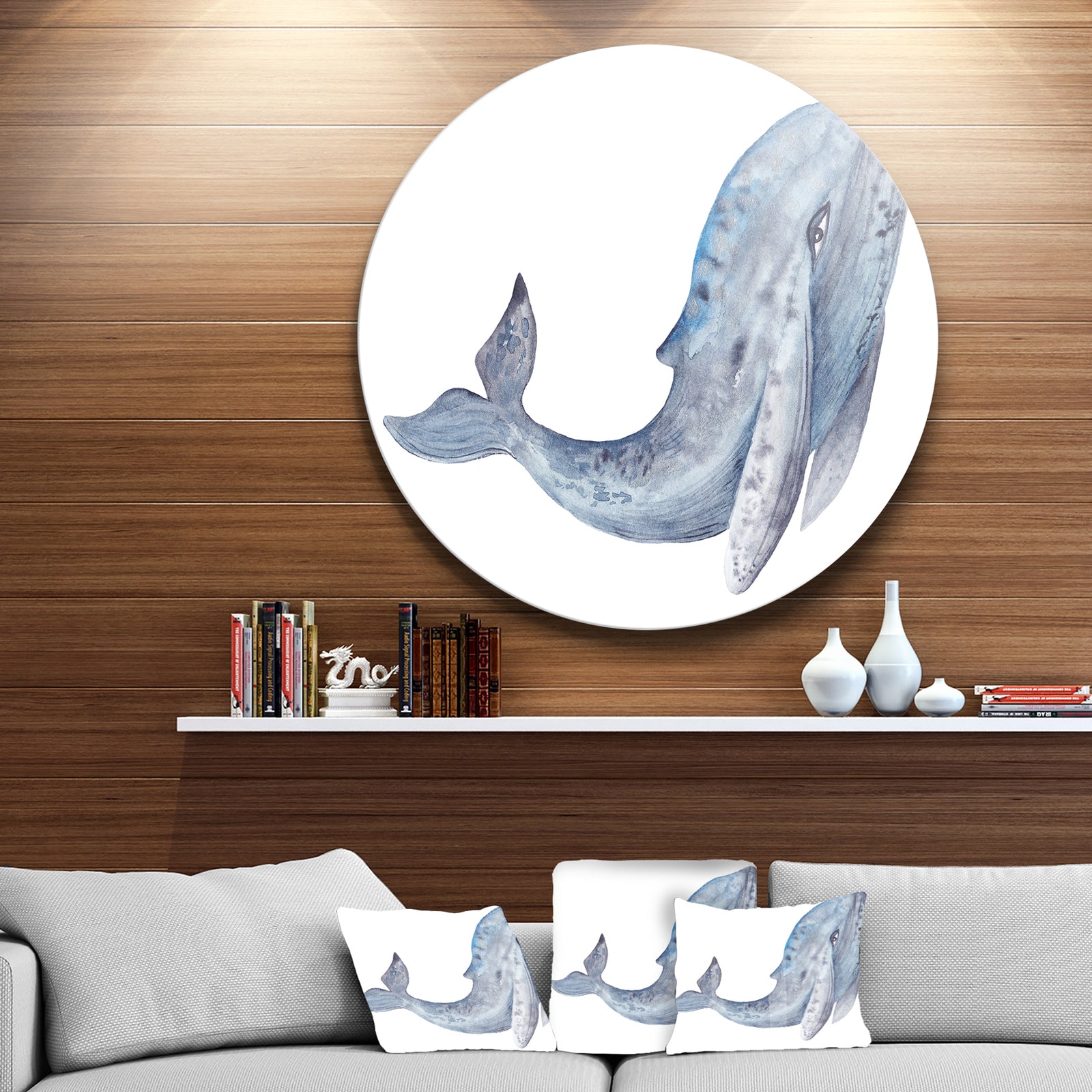 Whale Watercolor - Animal Painting Circle Wall Art