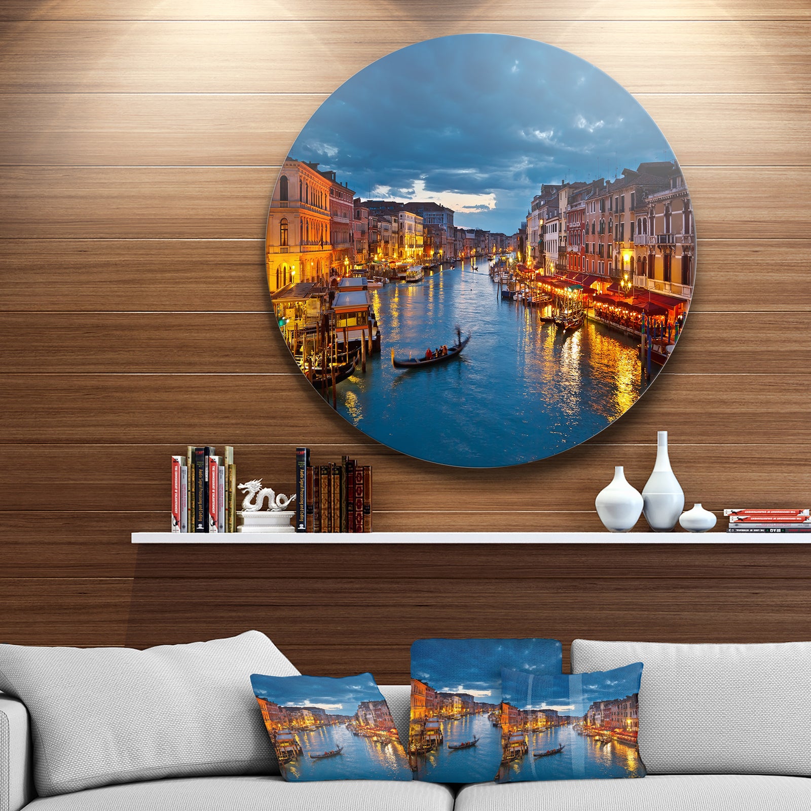 Grand Canal at Night Venice - Cityscape Photo Disc Metal Wall Art