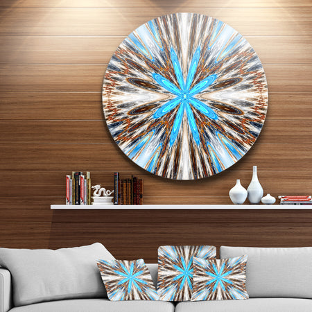 Flowers with Radiating Rays - Abstract Digital Art Round Metal Wall Art