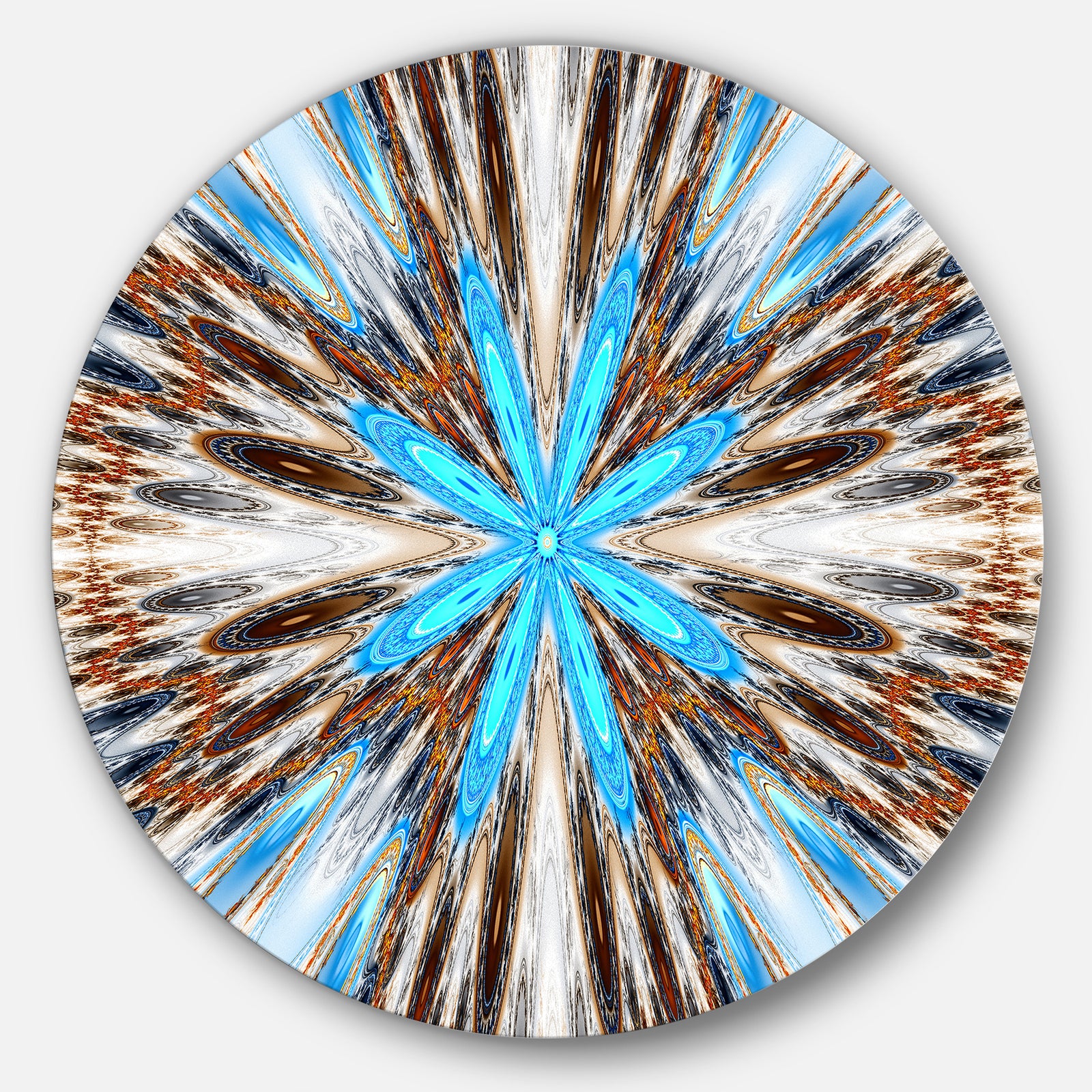 Flowers with Radiating Rays - Abstract Digital Art Round Metal Wall Art