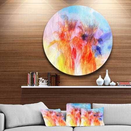 Colorful Retro Palm Trees - Landscape Painting Disc Metal Artwork