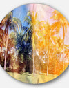 Retro Palms in Yellow Shade - Landscape Painting Disc Metal Wall Art