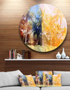 Retro Palms in Yellow Shade - Landscape Painting Disc Metal Wall Art