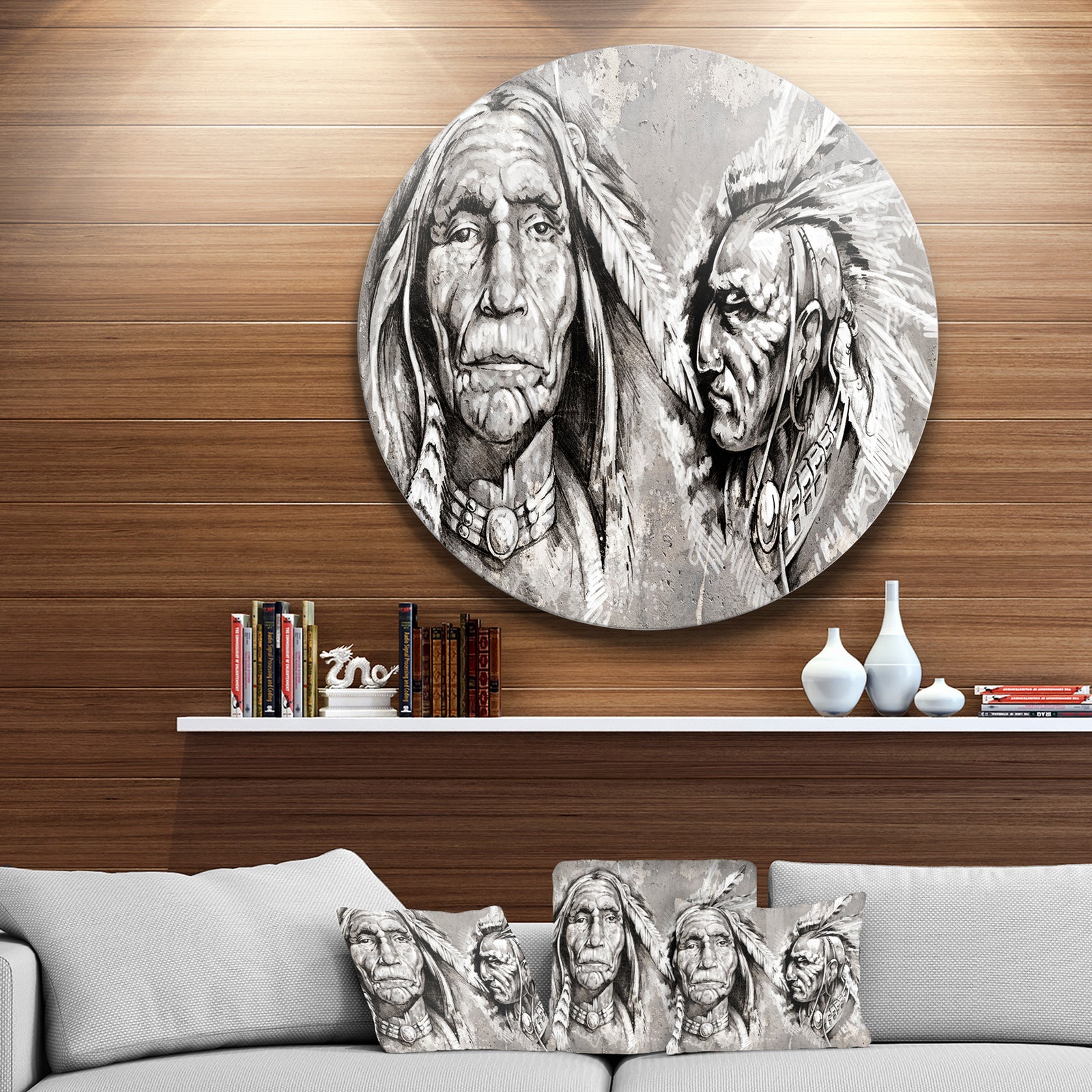Native American Indian Heads - Portrait Digital Art Disc Metal Artwork