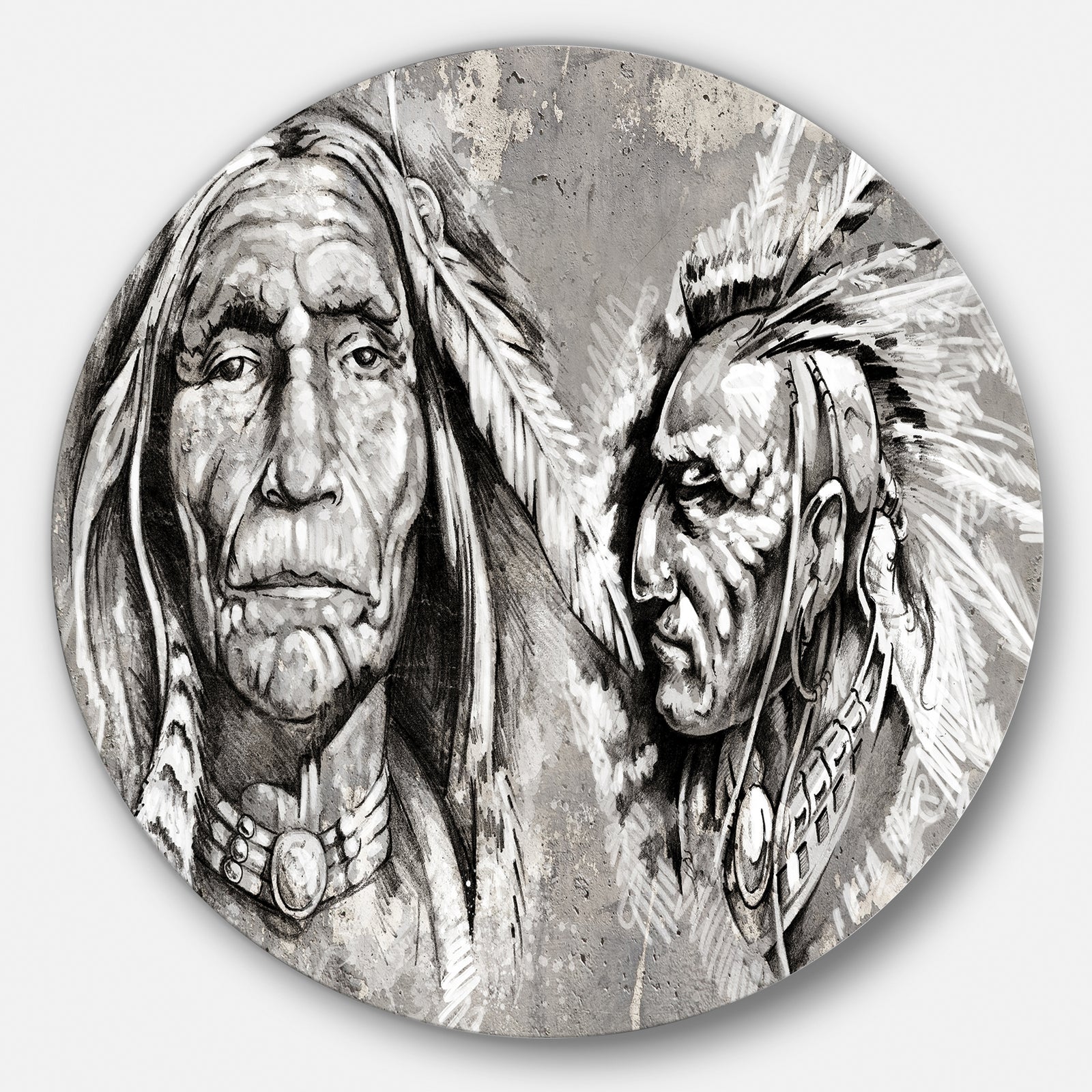 Native American Indian Heads - Portrait Digital Art Disc Metal Artwork