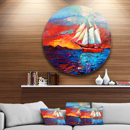 Sail Ship During Sunset - Seascape Painting Disc Metal Artwork