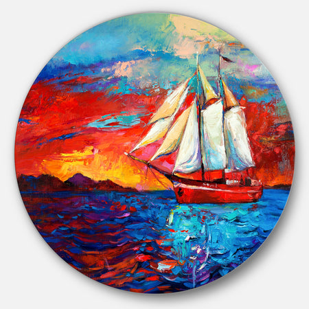 Sail Ship During Sunset - Seascape Painting Disc Metal Artwork