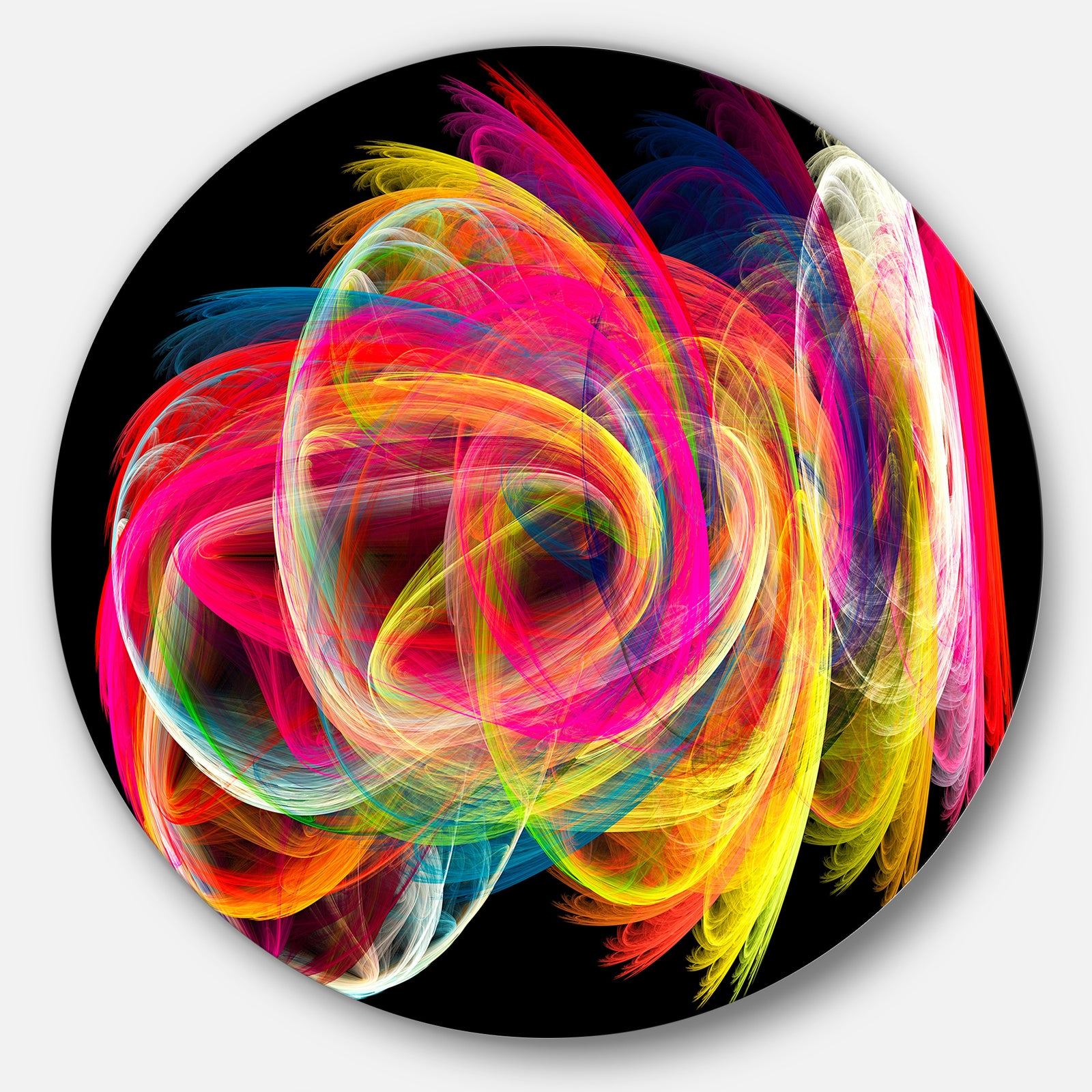 Colorful Thick Strokes in Black - Abstract Digital Circle Metal Wall Art