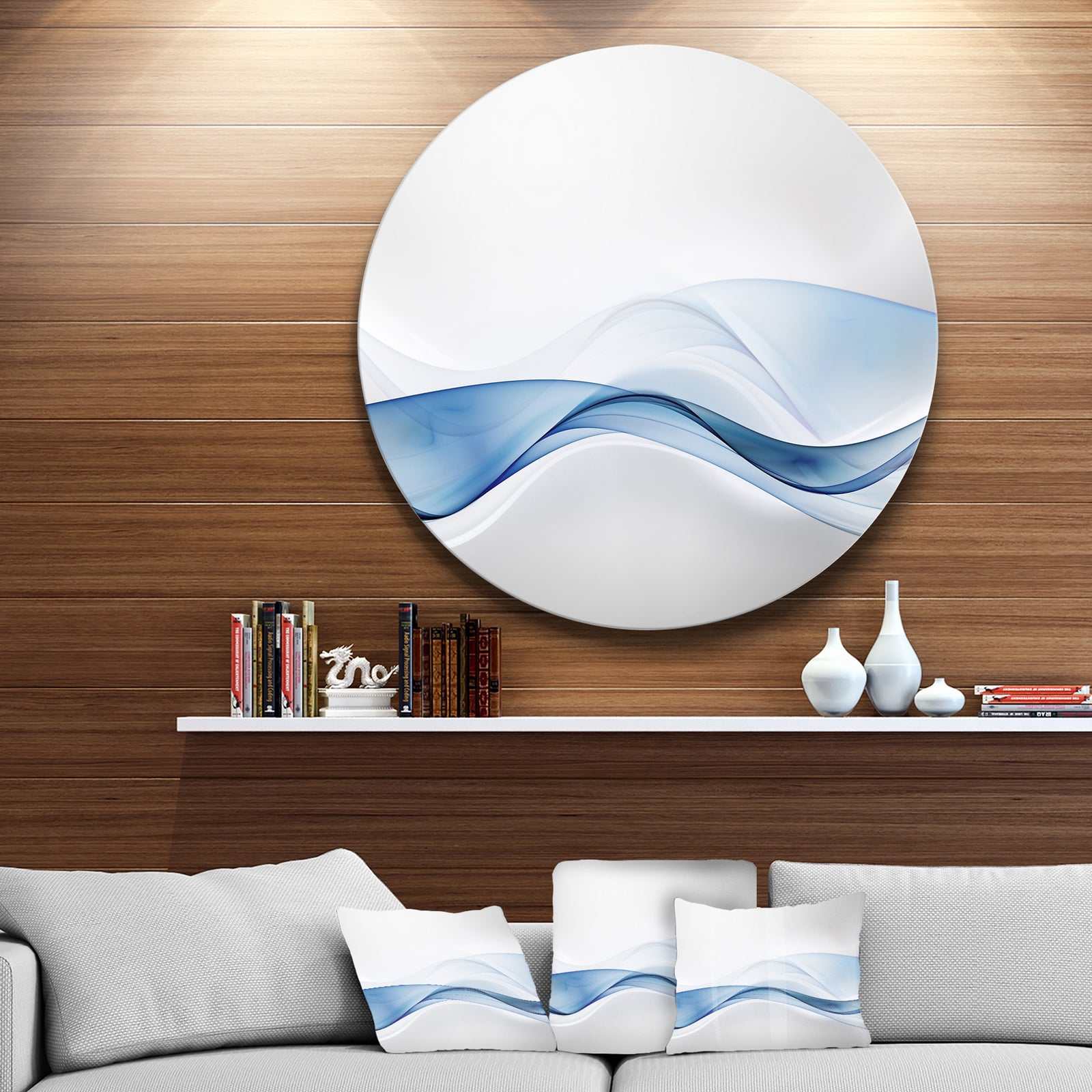 3D Wave of Water Splash - Abstract Digital Art Round Metal Wall Art