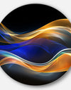 3D Gold Blue Wave Design - Abstract Digital Art Disc Metal Wall Art