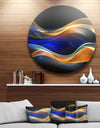 3D Gold Blue Wave Design - Abstract Digital Art Disc Metal Wall Art