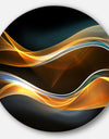 3D Gold Waves in Black - Abstract Digital Art Disc Metal Artwork