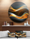 3D Gold Waves in Black - Abstract Digital Art Disc Metal Artwork