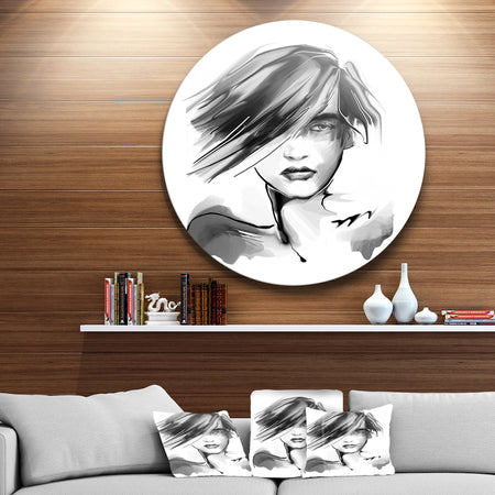 Young Woman Black White - Portrait Digital Art Disc Metal Artwork