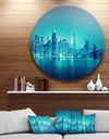 Blue New York at Night - Cityscape Digital Art Large Disc Metal Wall art