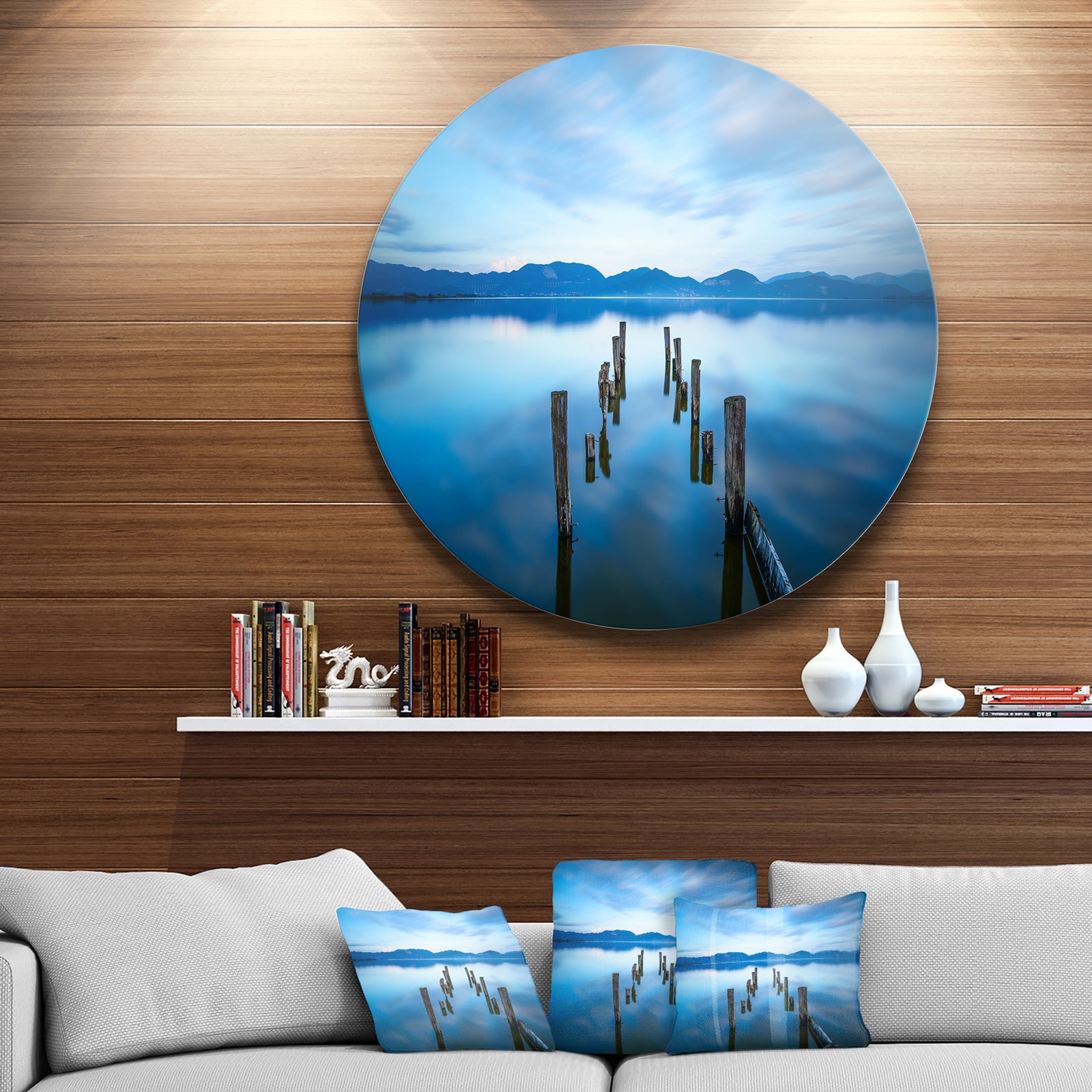 Deep into the Sea Pier - Seascape Photo Round Wall Art