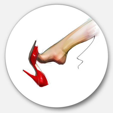 Leg Wearing High Heel Red Shoe - Portrait Digital Art Large Disc Metal Wall art