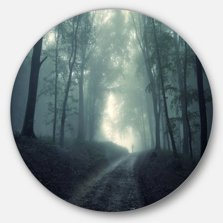 Man Walking in Foggy Forest - Landscape Photo Disc Metal Artwork