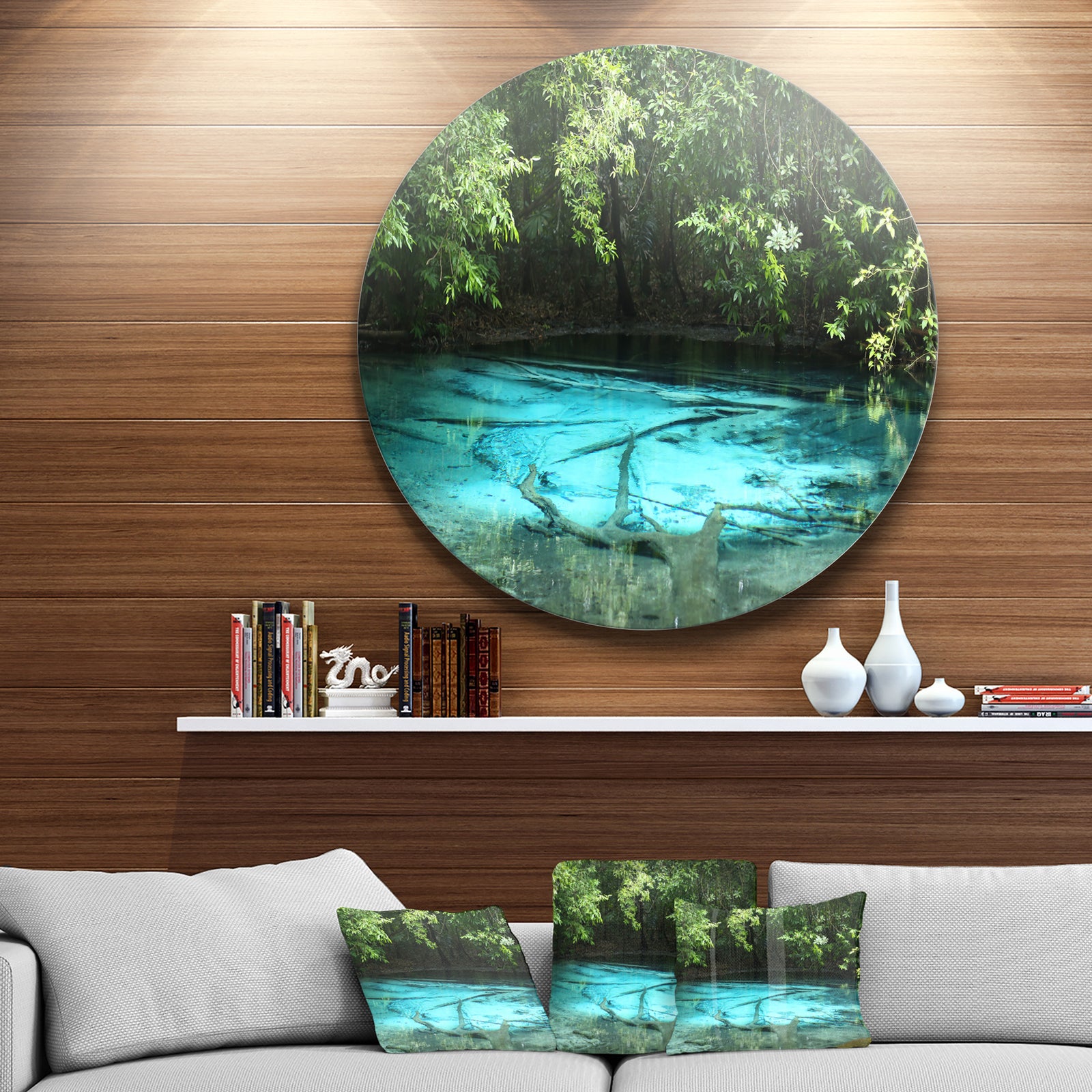 Emerald Pond in Deep Forest - Landscape Photo Round Wall Art