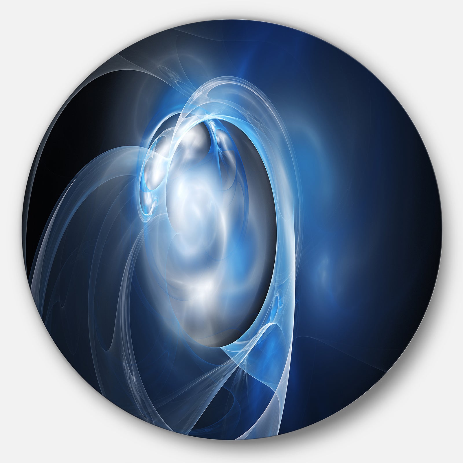 Fractal Lighting in Dark Blue - Abstract Digital Art Circle Wall Art