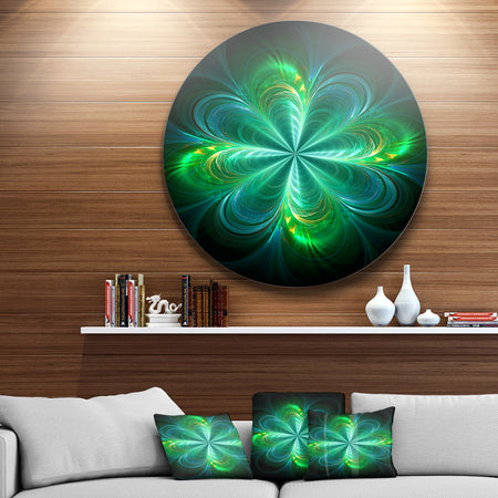 Green Fractal Flower Blooming - Abstract Art Disc Metal Artwork
