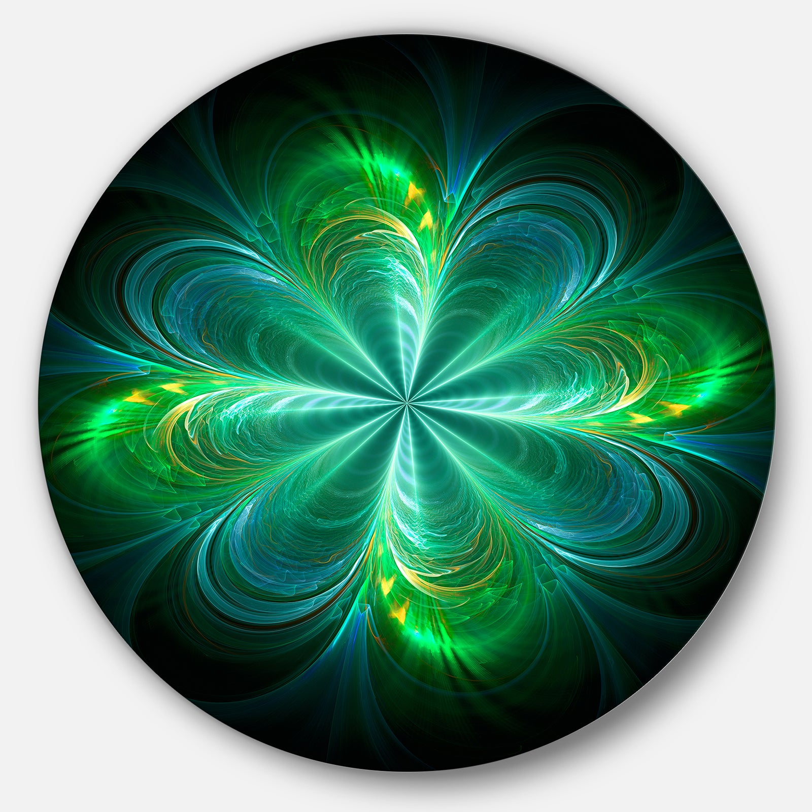 Green Fractal Flower Blooming - Abstract Art Disc Metal Artwork