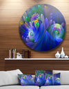 Blue Fractal Flower Bouquet - Floral Abstract Art Circle Metal Wall Art