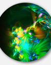 Bright Green Fractal Flower in Dark - Floral Abstract Art Disc Metal Wall Art