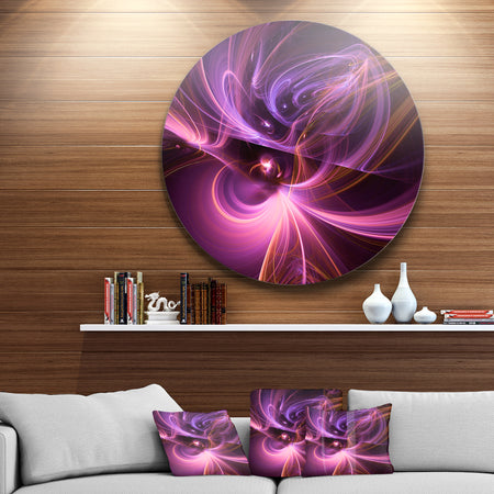 Purple Fractal Light Art in Dark - Abstract Abstract Art Large Disc Metal Wall art