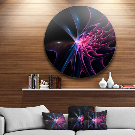 Blue Fractal Light Art in Dark - Abstract Abstract Art Disc Metal Artwork