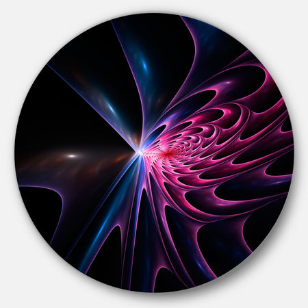 Blue Fractal Light Art in Dark - Abstract Abstract Art Disc Metal Artwork