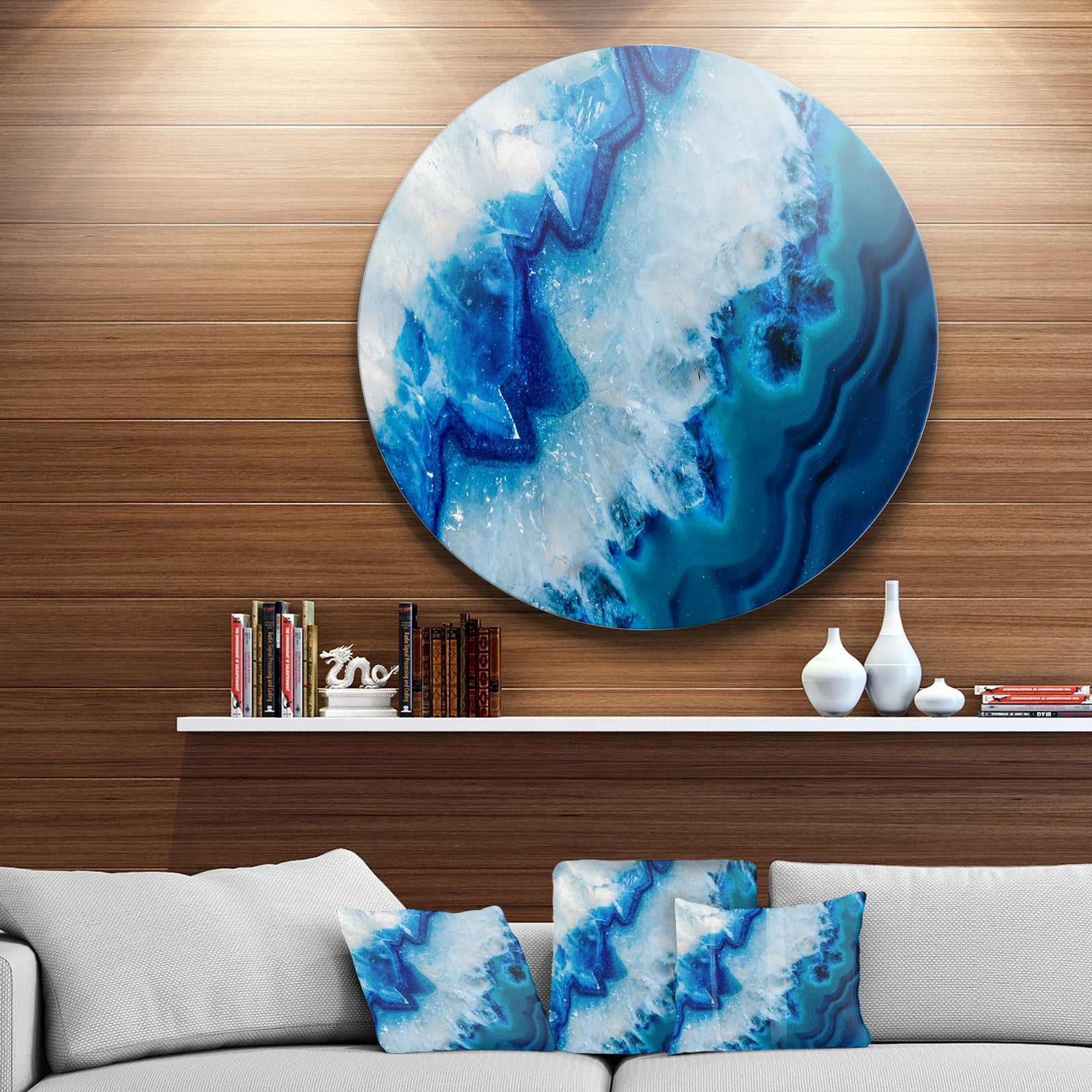 Geode Slice Macro - Abstract Digital Art Circle Metal Wall Art