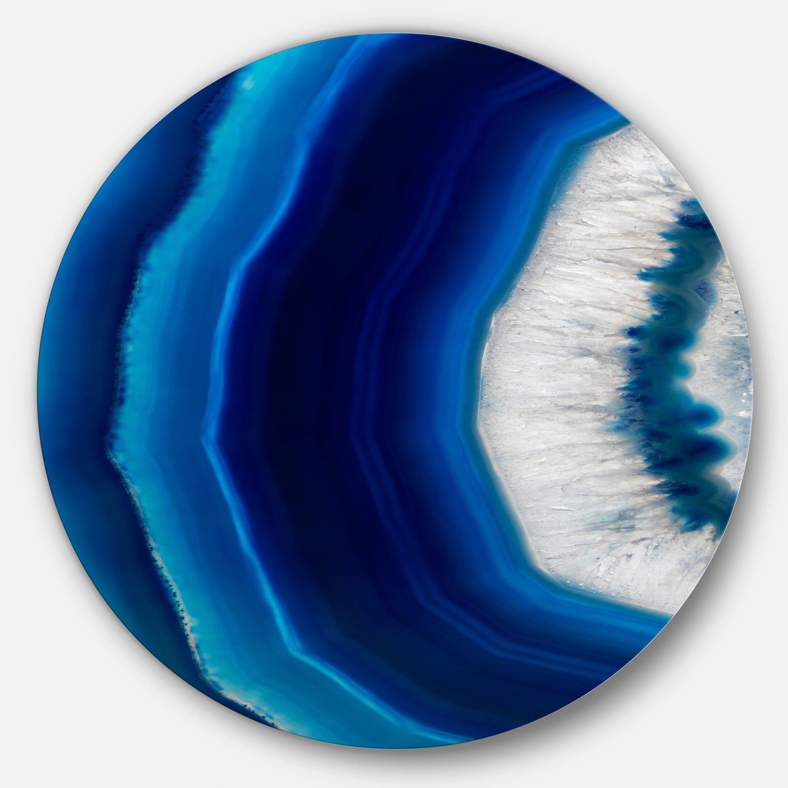 Blue Agate Crystal - Abstract Digital Art Circle Metal Wall Art