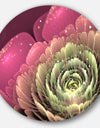 Fractal Flower Pink and Green - Floral Digital Art Large Disc Metal Wall art