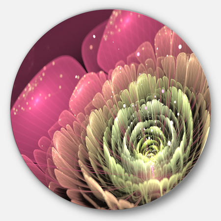 Fractal Flower Pink and Green - Floral Digital Art Large Disc Metal Wall art