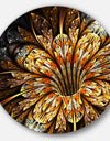 Golden Shiny Fractal Flower - Floral Digital Art Round Wall Art