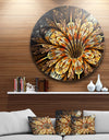 Golden Shiny Fractal Flower - Floral Digital Art Round Wall Art