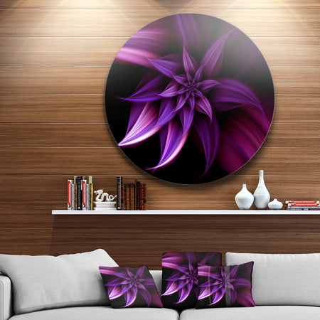 Fractal Flower Purple - Floral Digital Art Circle Metal Artwork