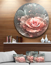 Abstract Fractal Pink Gray Flower - Floral Digital Art Disc Metal Wall Art