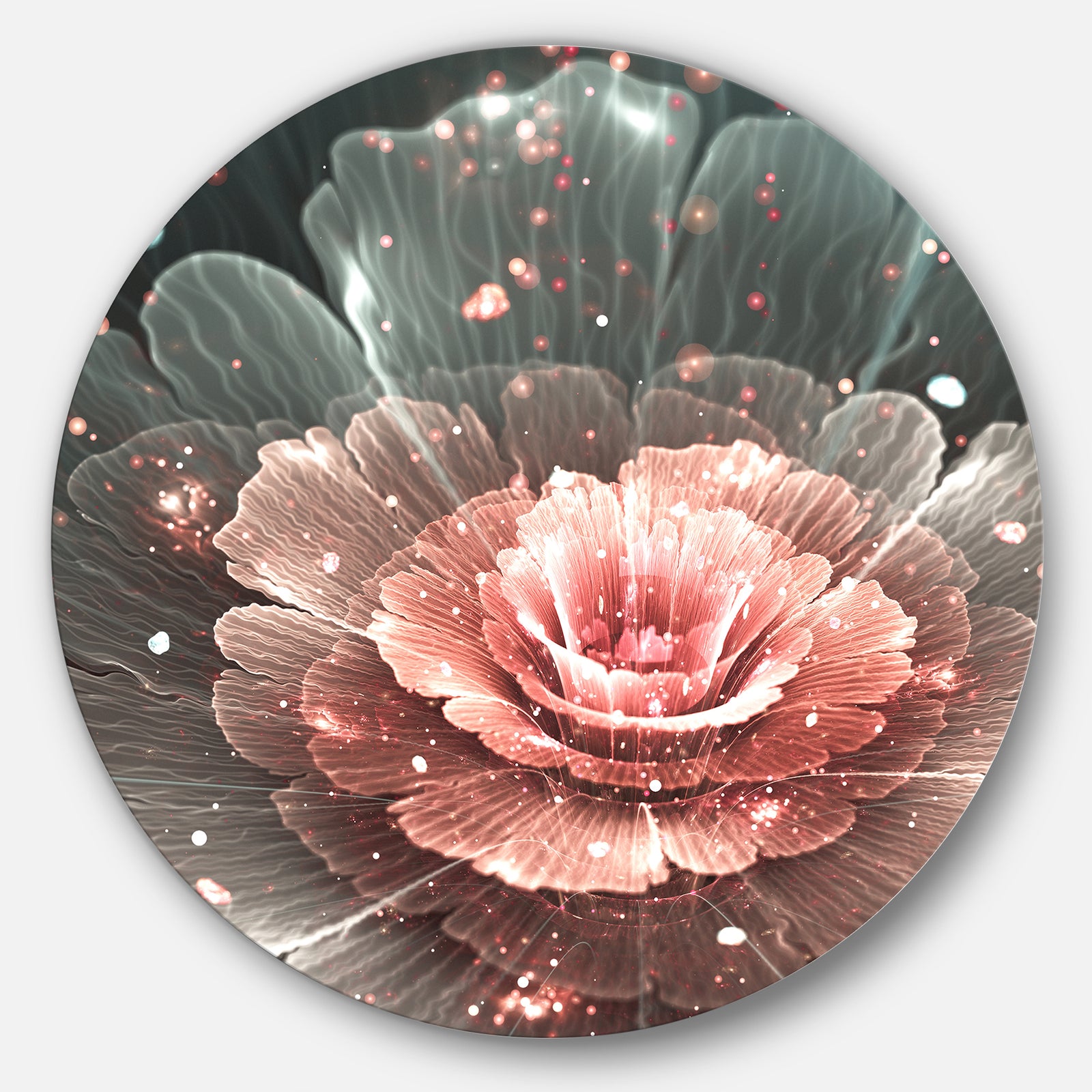Abstract Fractal Pink Gray Flower - Floral Digital Art Disc Metal Wall Art