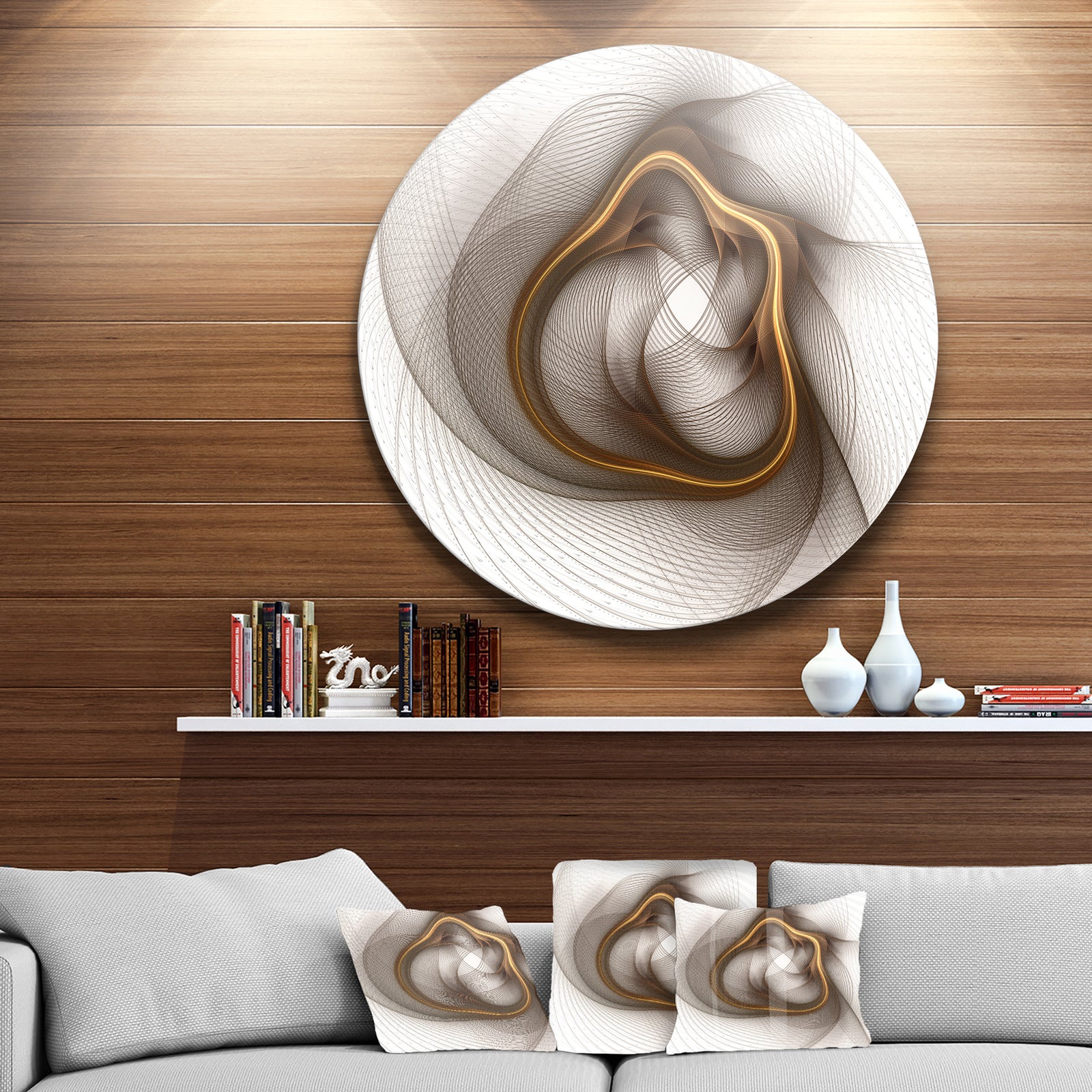 Brown Abstract Fractal Flower - Floral Digital Art Disc Metal Artwork
