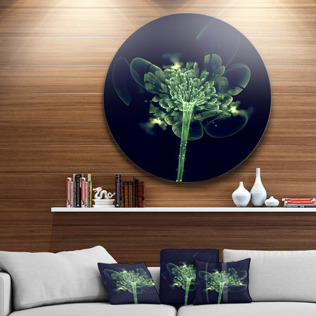 Green Fractal Flower in Air - Floral Digital Art Round Metal Wall Art