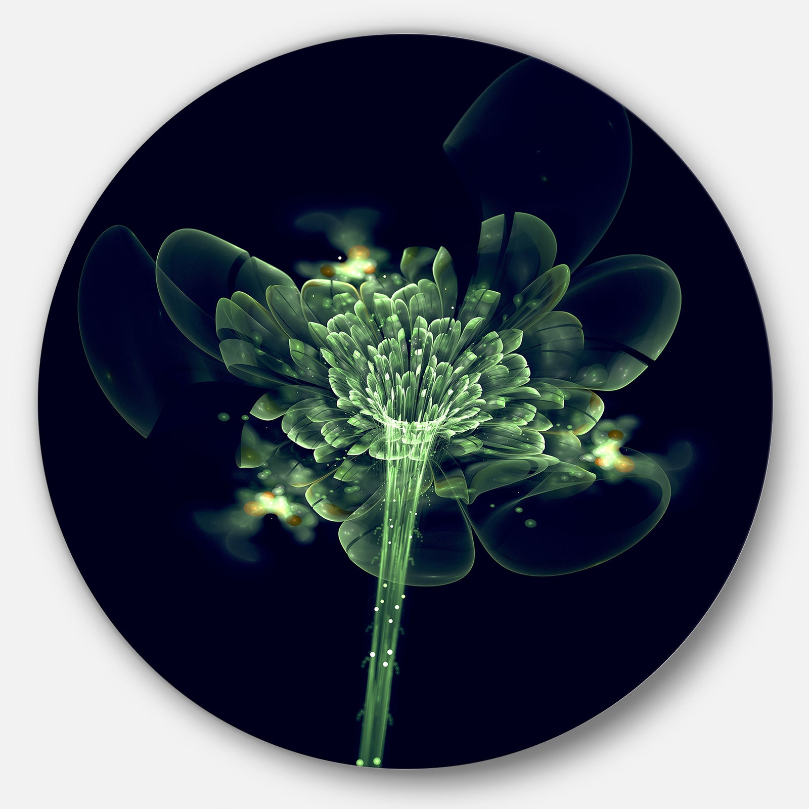 Green Fractal Flower in Air - Floral Digital Art Round Metal Wall Art