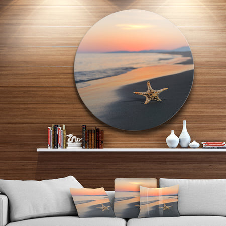 Summer Beach with Starfish - Beach and Shore Round Wall Art