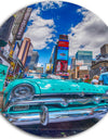 Old Car in Times Square - Cityscape Photography Disc Metal Wall Art